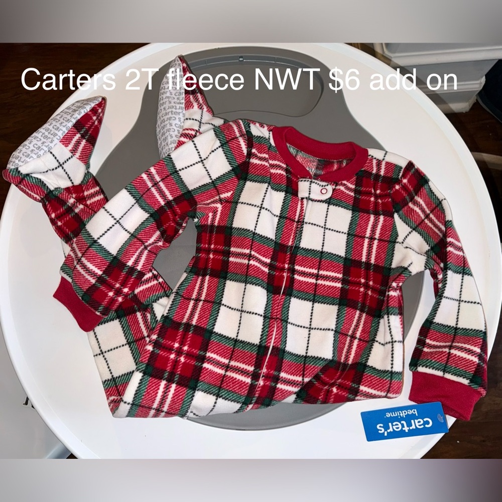 Carter's Red, White & Green Plaid Fleece Pajama Footed Sleeper
